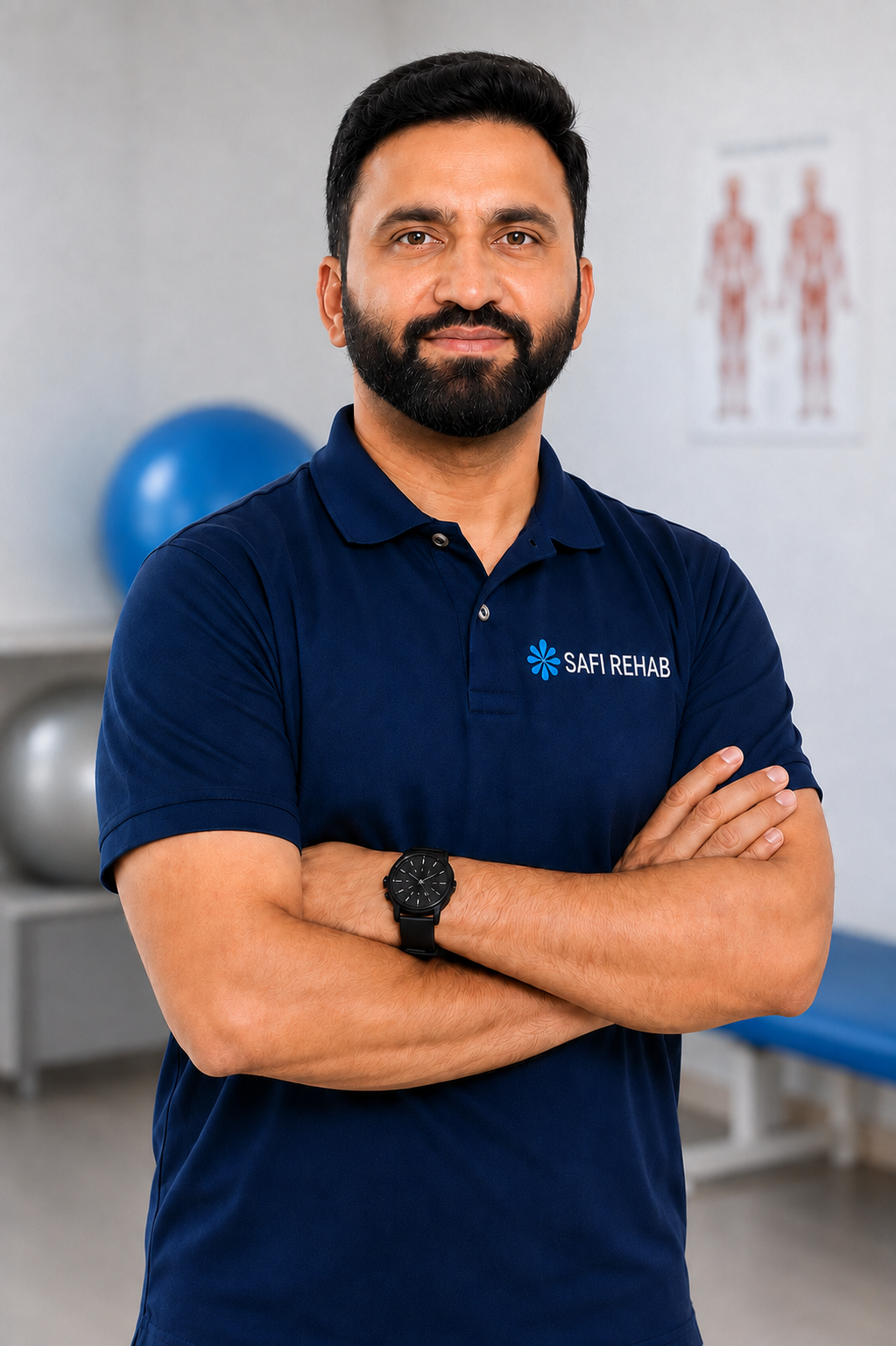 Imran, physiotherapist at SAFI REHAB, standing in a treatment room